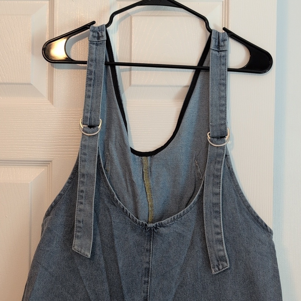 Women's Jean Denim Overall Baggy Jumpsuit Onesie with Pockets - Picture 6 of 9